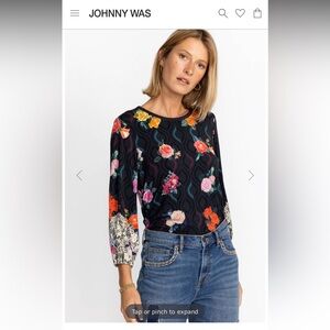 JOHNNY WAS Floral Top Rose Lace Puff Sleeve top Size Small Women’s Comfy